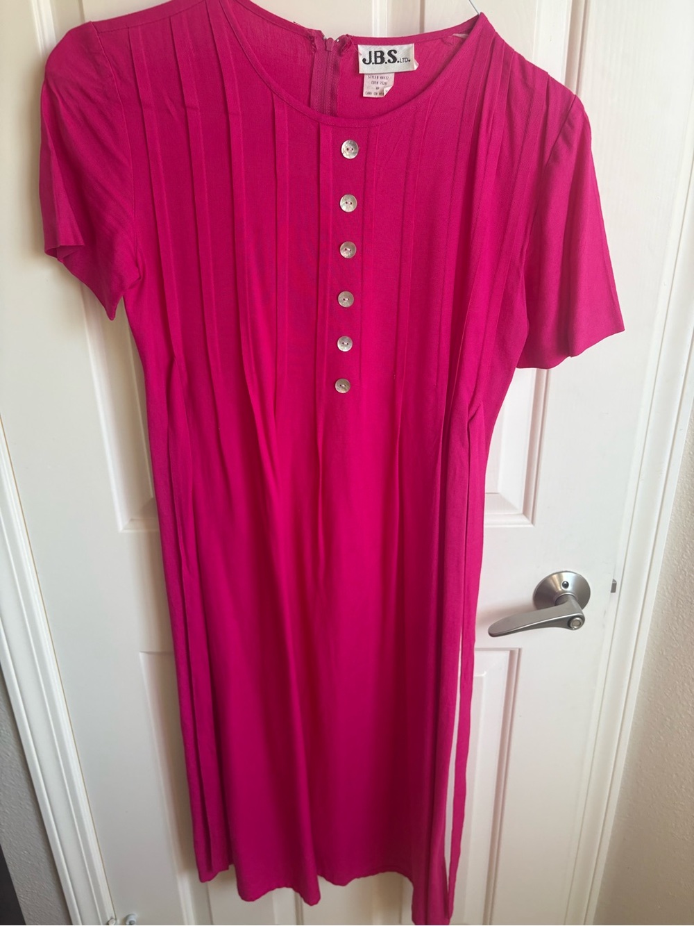 J.B.S. Women's Fuchsia Button-Front Short Sleeve Linen Dress